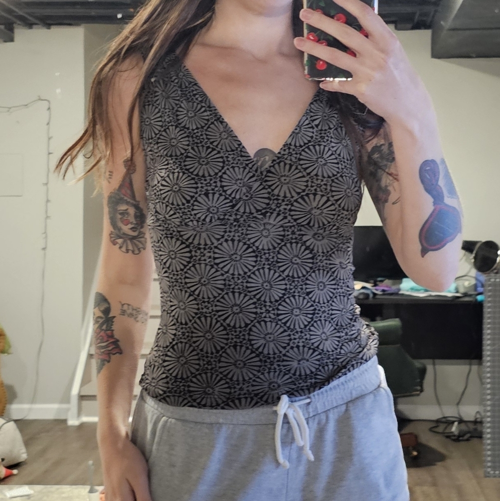 Attention Black and Gray Floral Tank Top
